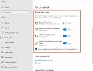Focus assist: setting up automatic rules