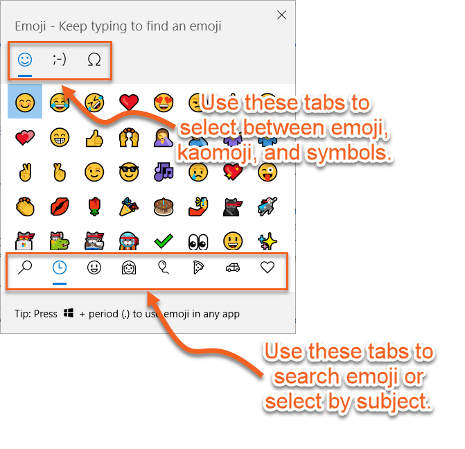 Windows 10- Invoking the emoji and symbol selection panel